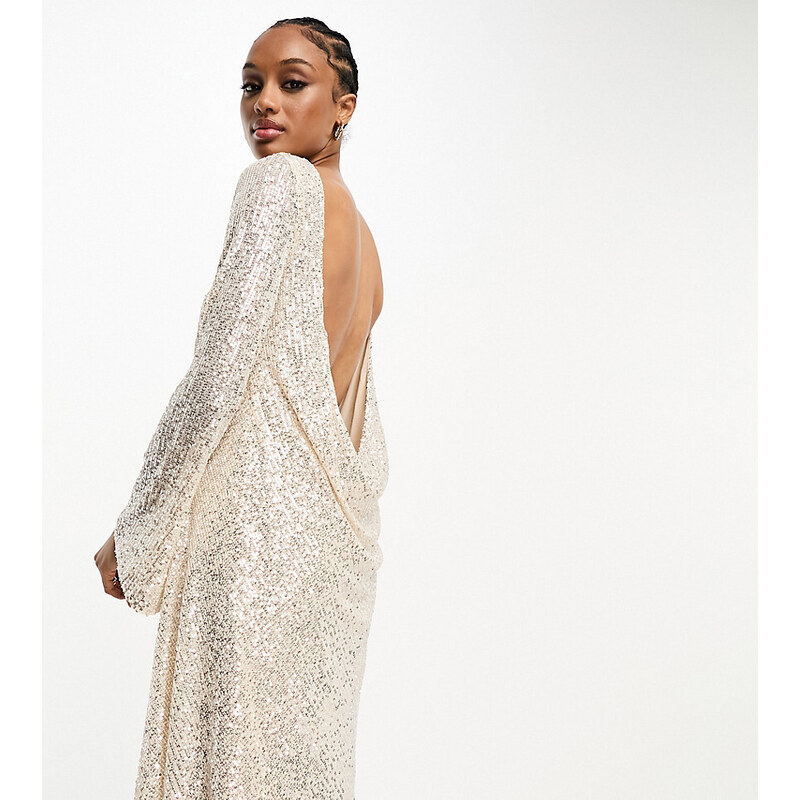 Maniche Lunghe Vestito Paillettes Outfit Abito Paillettes Oro Rosa