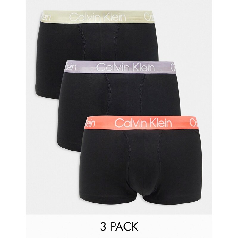 Calvin Klein - Confezione da 3 boxer aderenti neri con fascia colorata in vita-Nero