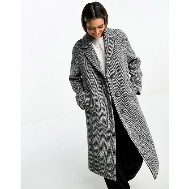 Stradivarius Cappotto in misto lana grigio a spina di pesce