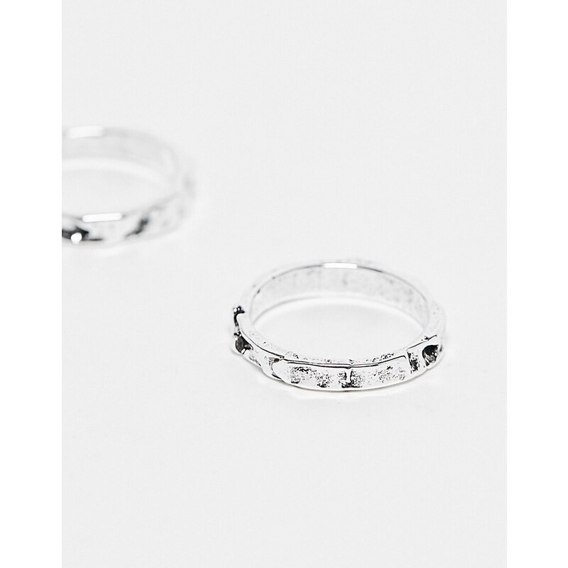 Faded Future - Confezione da anelli a fascia argentati con taglio grezzo-Argento