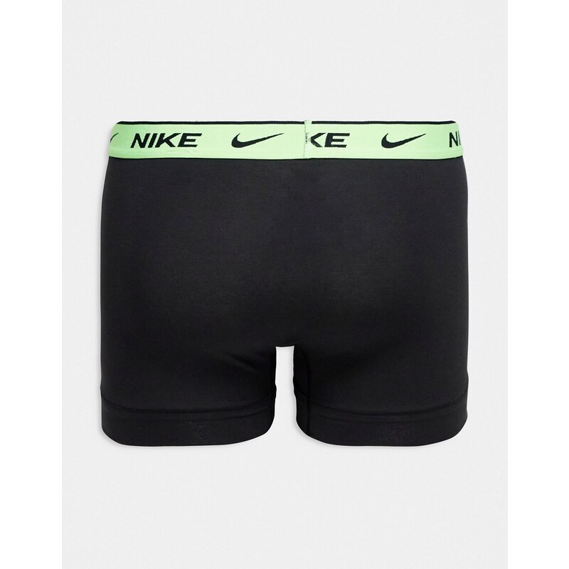 Nike - Everyday - Confezione da 3 paia di boxer aderenti in cotone elasticizzato neri con elastico grigio/verde fluo/blu-Nero