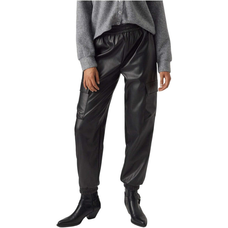 Vero Moda pantalone cargo ecopelle nero10299437