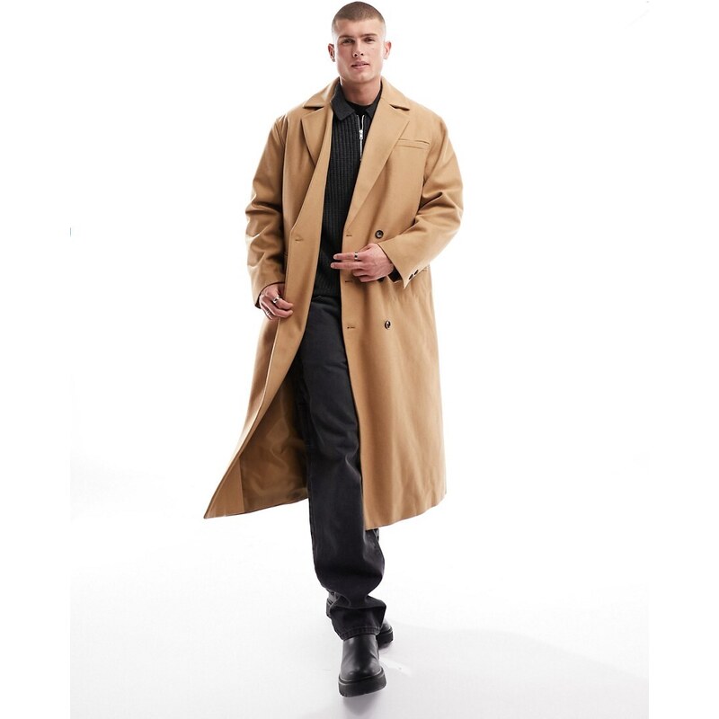 ASOS DESIGN - Cappotto comodo in misto lana color cammello-Neutro