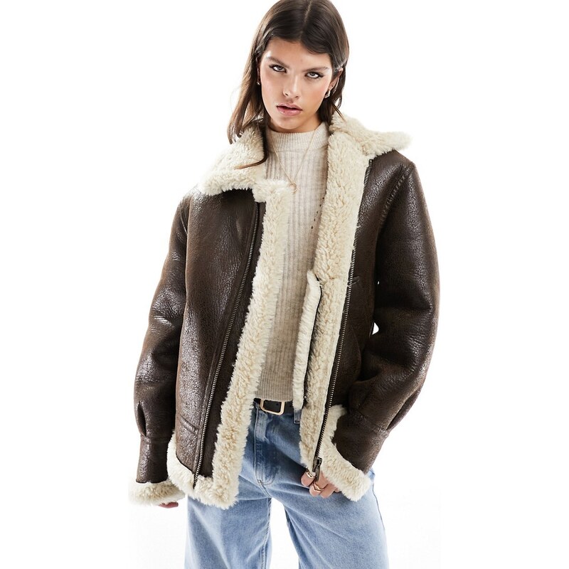 Mango Giacca stile aviatore marrone scuro con dettaglio in