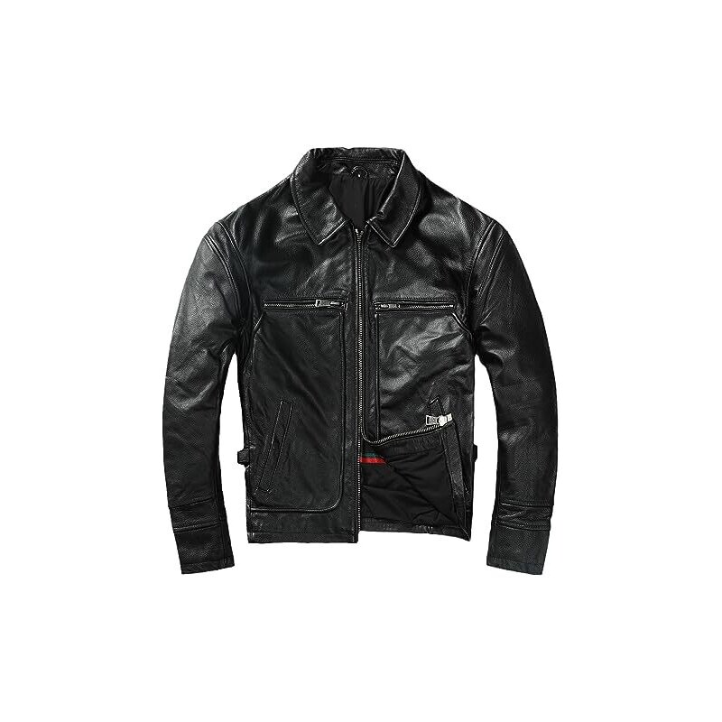 Cappotto da Uomo in Pelle Nera - Lungo in Vera Pelle - Classico Cuoio Blazer - Nero per Auto XS