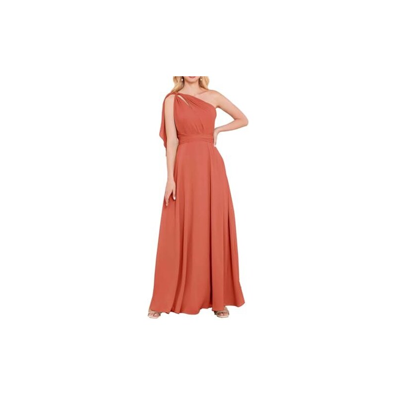 Abito Da Damigella O Da Sera In Chiffon Monospalla Lungo - Taglia Regolare - Nuovo - Foto 2