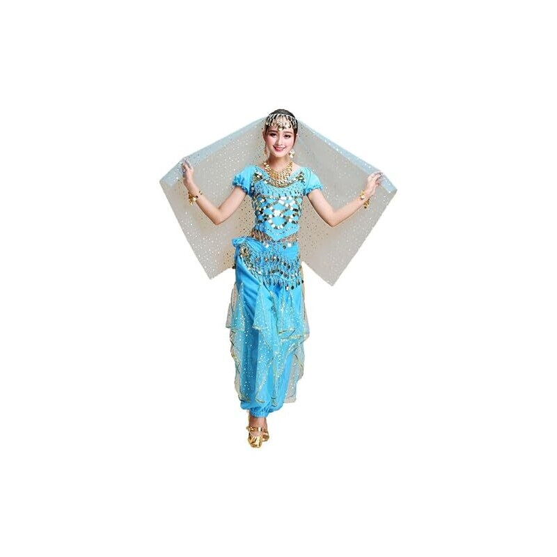 Acquista Costume Danza del Ventre da Donna Outfit Carnevale Halloween Top Corto con Paillettes Pantaloni Harem Cintura Sciarpa per Anca Copricapo in Italia a partire da 34