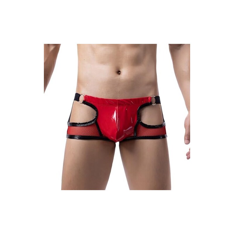 String Ouvert Pour Homme En Faux Cuir Brillant – Style Wetlook, Fermeture éclair, Confortable – Pour Soirée, Club - 3