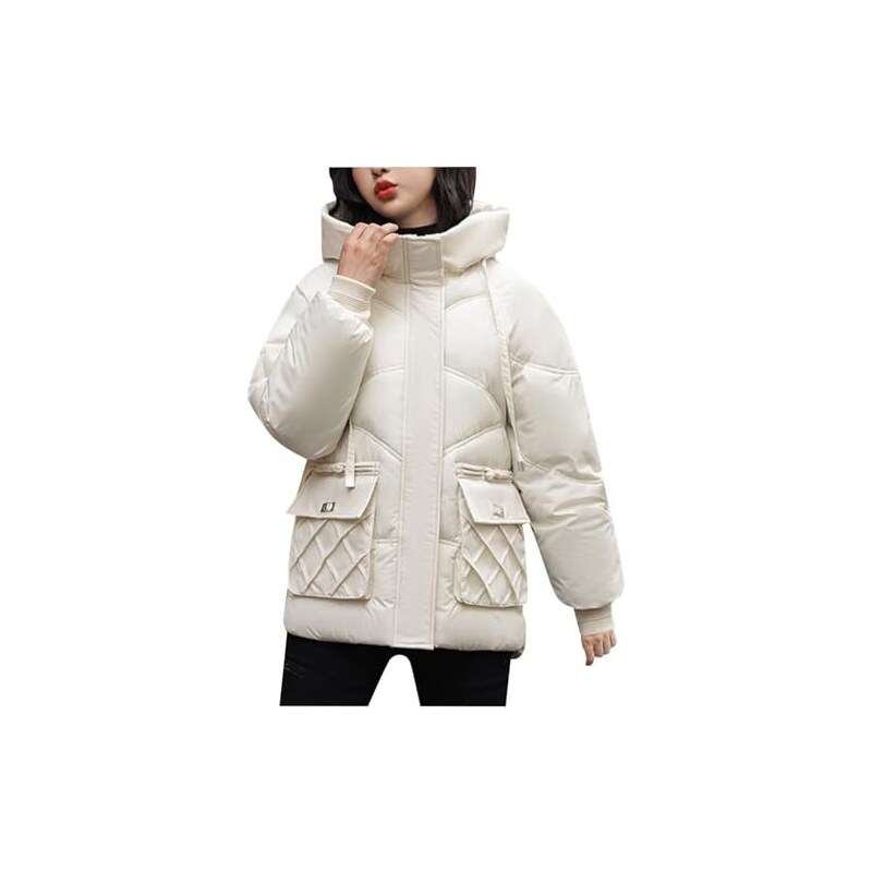 Cappotto di lana da donna con cappuccio su entrambi i lati cappotti corti in lana piccoli capispalla a maniche lunghe, Beige, M