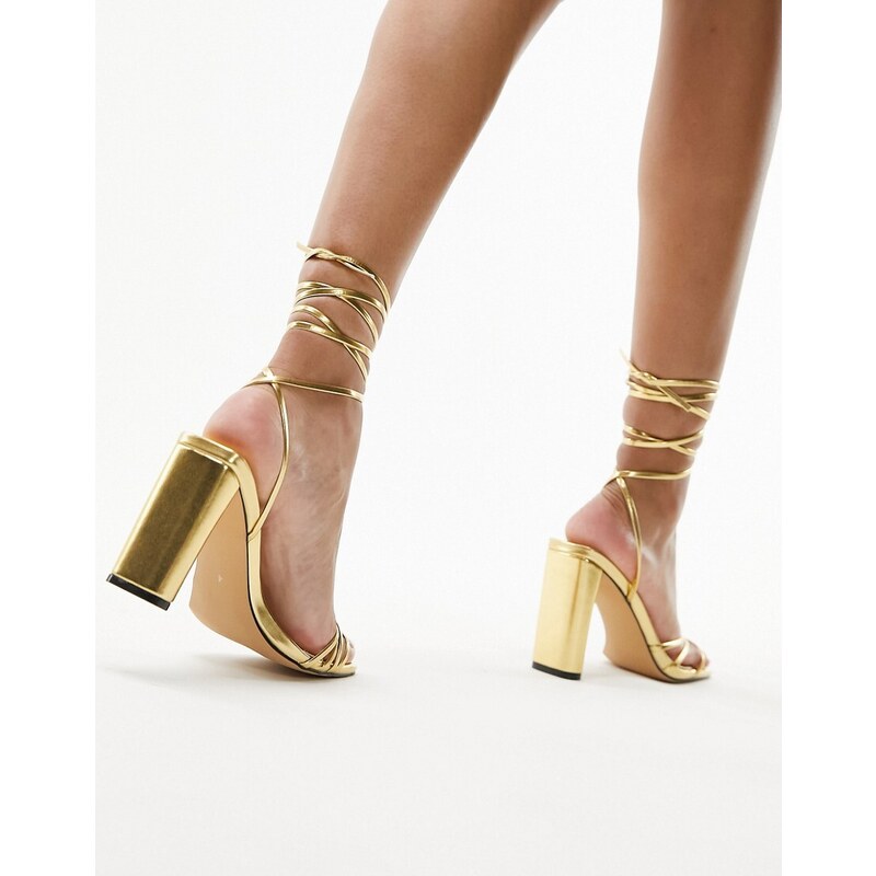 Topshop - Fifi - Sandali con tacco allacciati alla caviglia oro