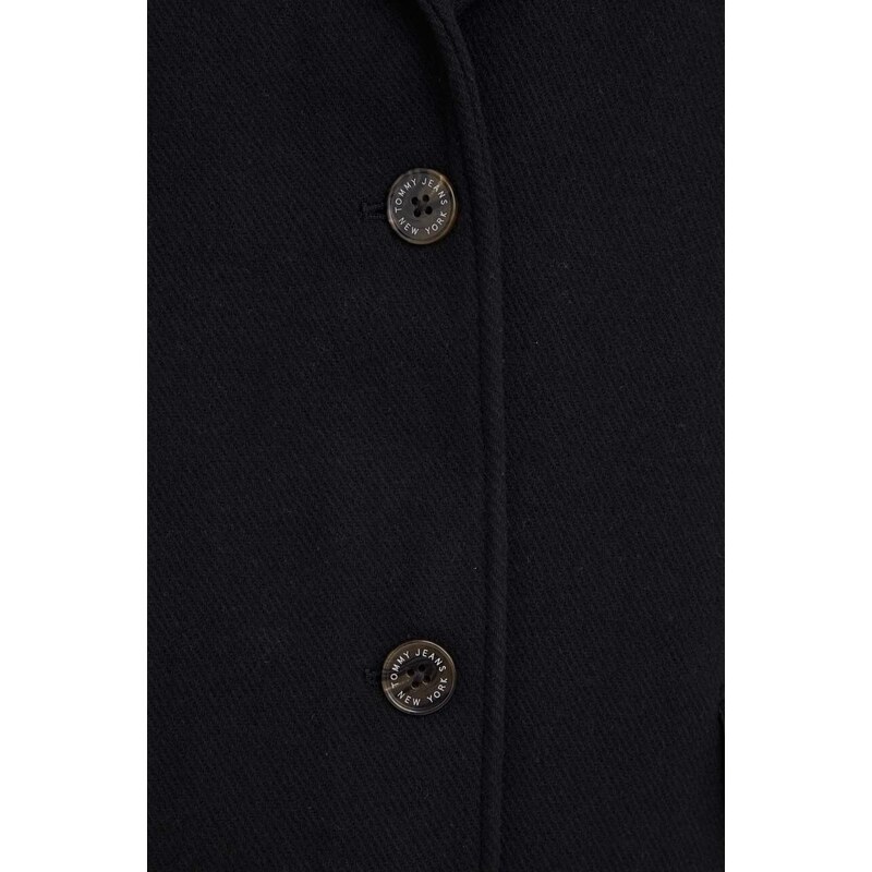 Tommy Jeans cappotto con aggiunta di lana colore nero