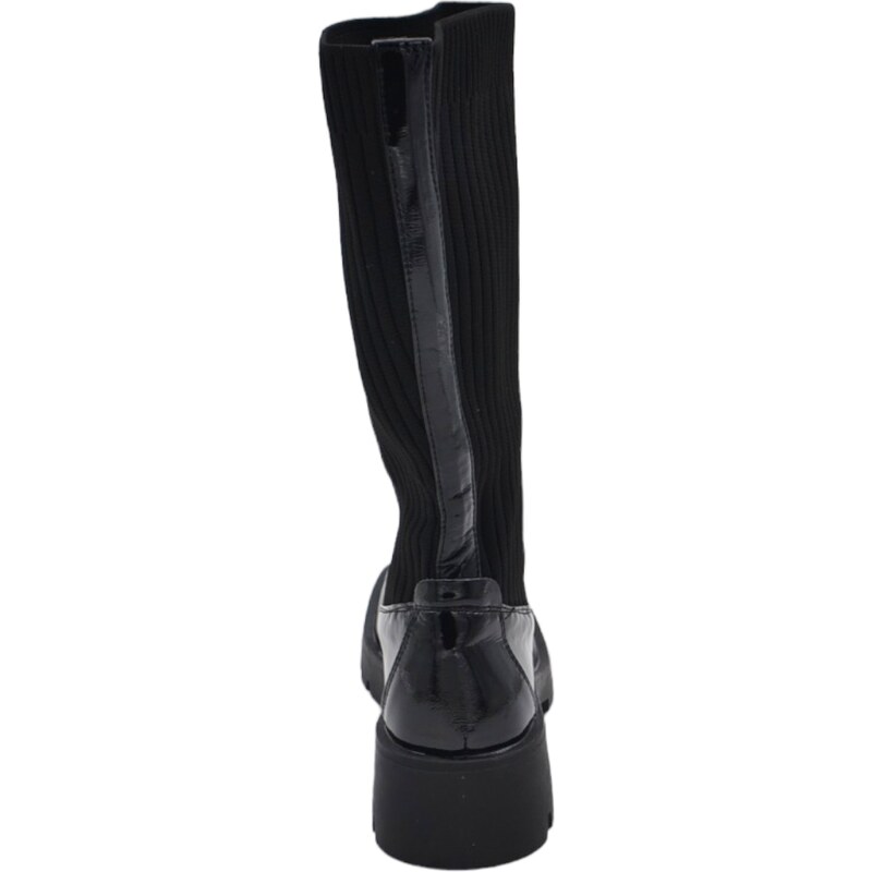 Malu Shoes Stivali donna nero lucido basic punta quadrata con gomma e tacco 4cm altezza polpaccio tessuto elastico curvy