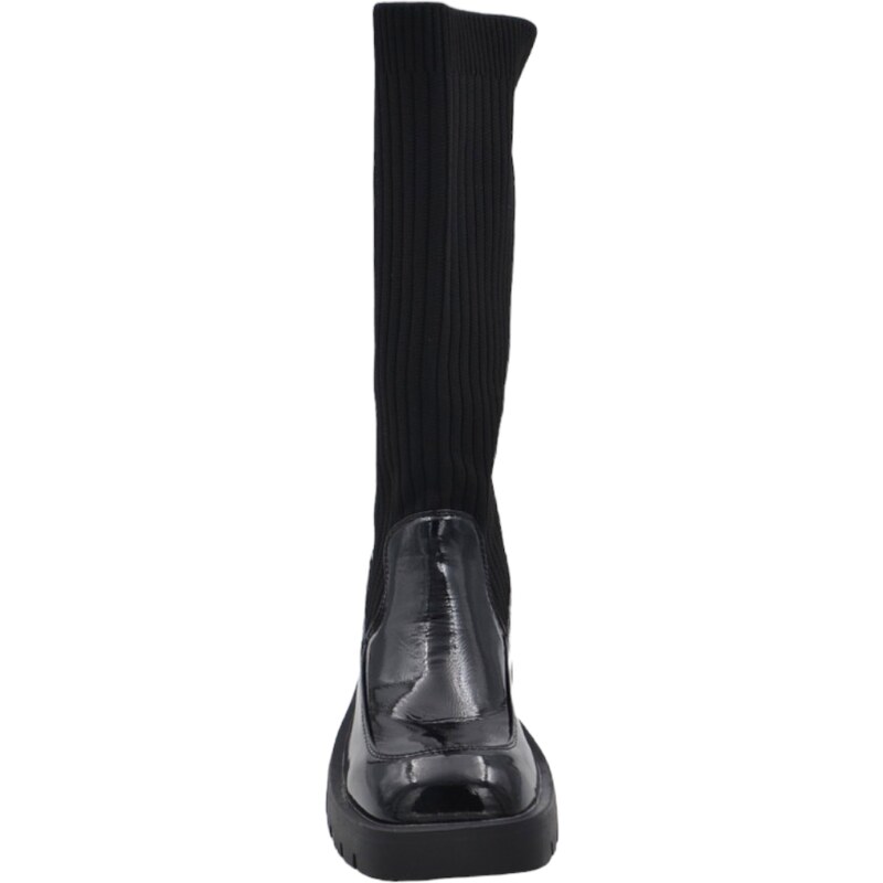 Malu Shoes Stivali donna nero lucido basic punta quadrata con gomma e tacco 4cm altezza polpaccio tessuto elastico curvy