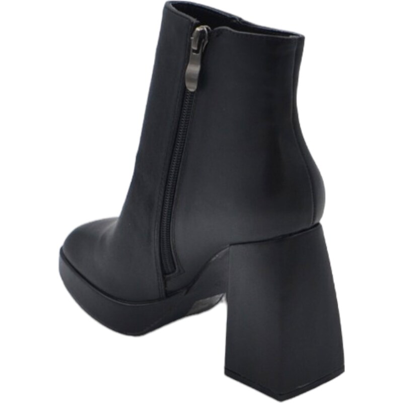 Malu Shoes Tronchetto donna stivaletto nero punta quadrata tacco doppio 8 cm plateau zeppa 2 cm zip alla caviglia moda casual