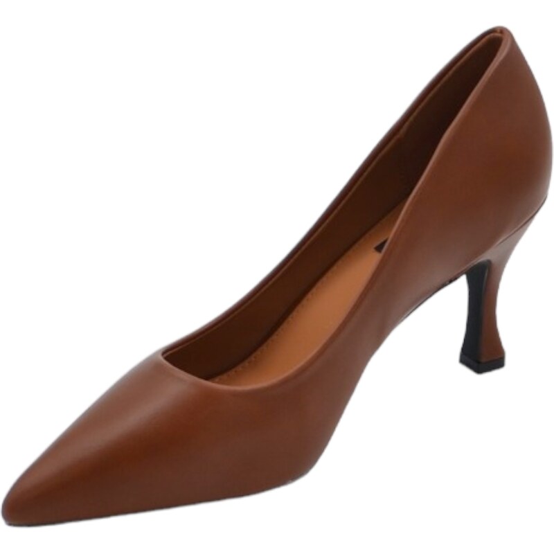 Malu Shoes Decollete' scarpa donna a punta pelle cuoio opaca con tacco cono 7 cm comoda elegante stabile