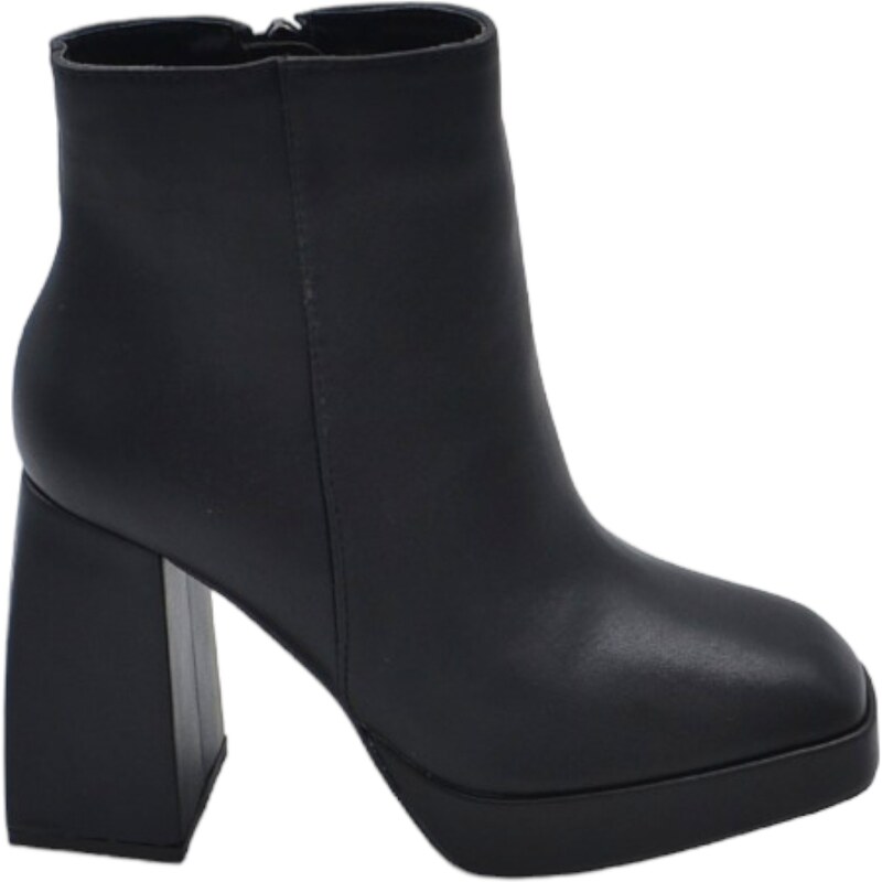 Malu Shoes Tronchetto donna stivaletto nero punta quadrata tacco doppio 8 cm plateau zeppa 2 cm zip alla caviglia moda casual