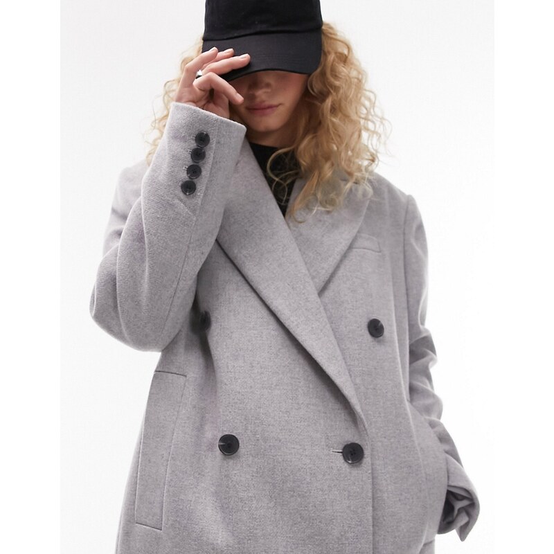 Topshop - Cappotto di lana grigio con spalle appariscenti
