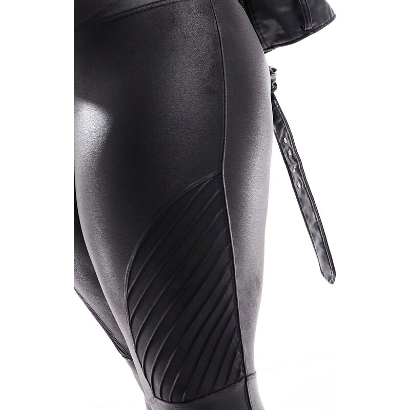 Spanx Plus - Leggings stile motociclista in pelle sintetica nera-Nero