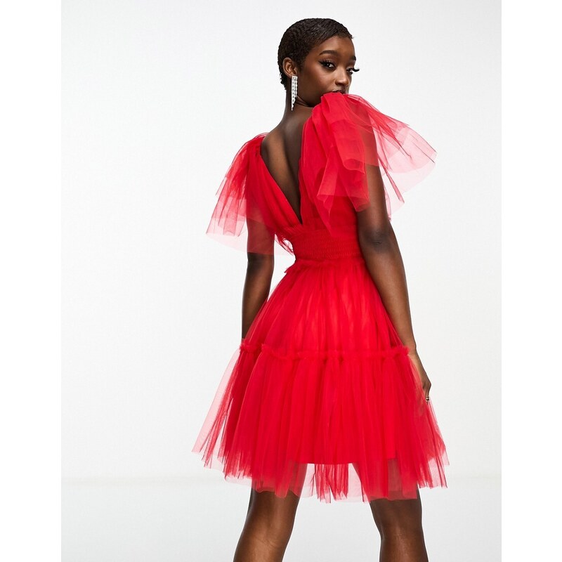 Lace & Beads Lace and Beads - Vestito corto in tulle rosso con volant