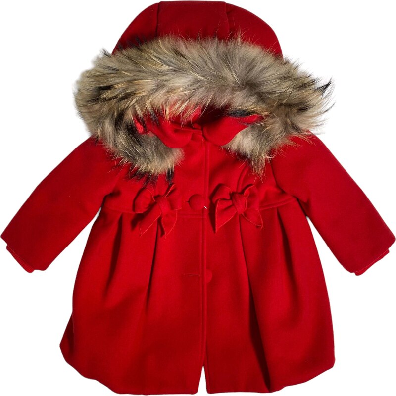 Cappotto In Panno con Cappuccio e Pelliccia Elegante Neonata BUFI