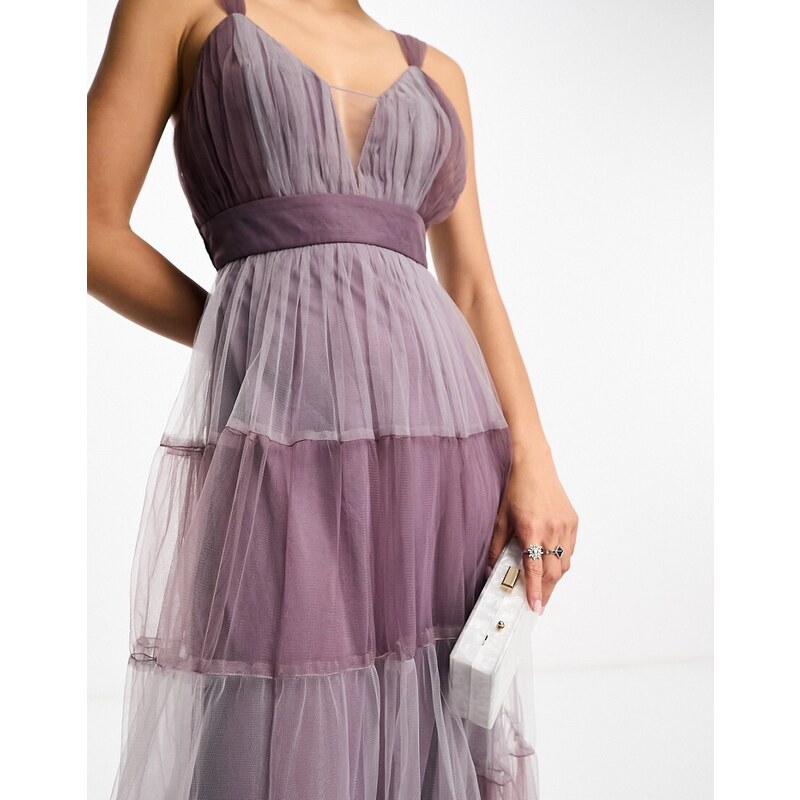 Lace & Beads - Vestito lungo in tulle bicolore viola