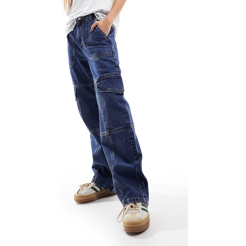 Miss Selfridge - Jeans cargo ampi lavaggio indaco scuro-Blu