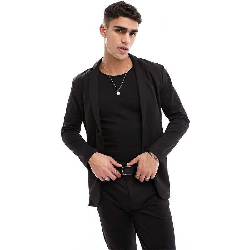 Jack & Jones Premium - Abito in jersey nero con giacca slim fit e pantaloni slim