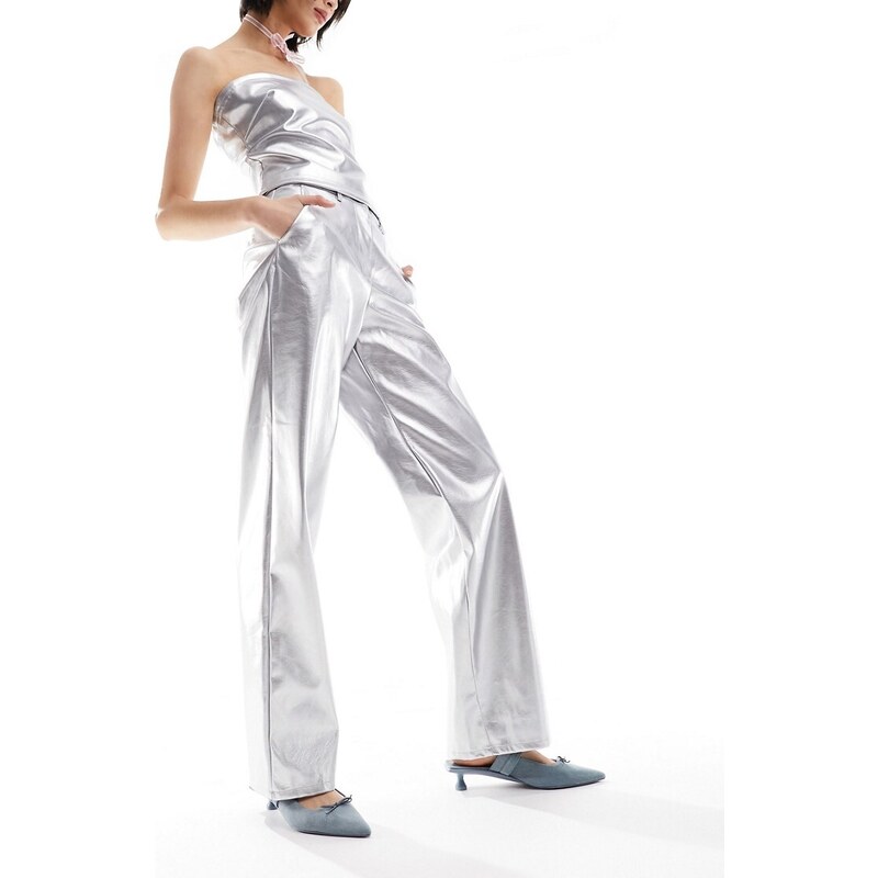 JJXX - Pantaloni a fondo ampio argento metallizzato in coordinato