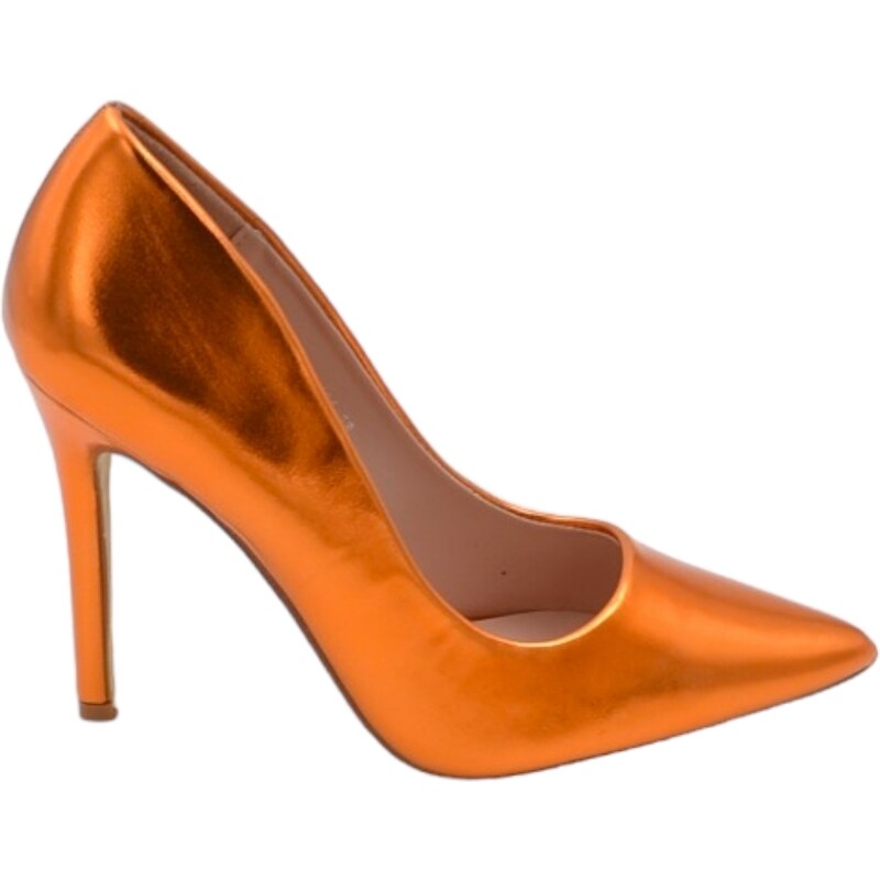 Malu Shoes Decollete' donna a punta satinato arancione tacco a spillo 12 cm linea basic elegante scarpe per cerimonie eventi
