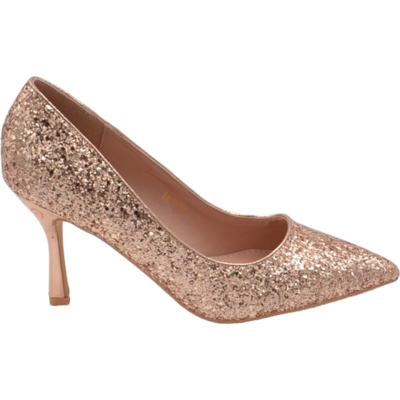 Malu Shoes Decollete' donna a punta glitterato oro rosa champagne tacco martini 8 cm linea comoda elegante scarpe cerimonie eventi