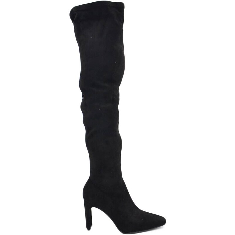 Malu Shoes Stivali donna camoscio nero sopra al ginocchio gambale elastico con zip punta quadrata tacco basso 7 cm