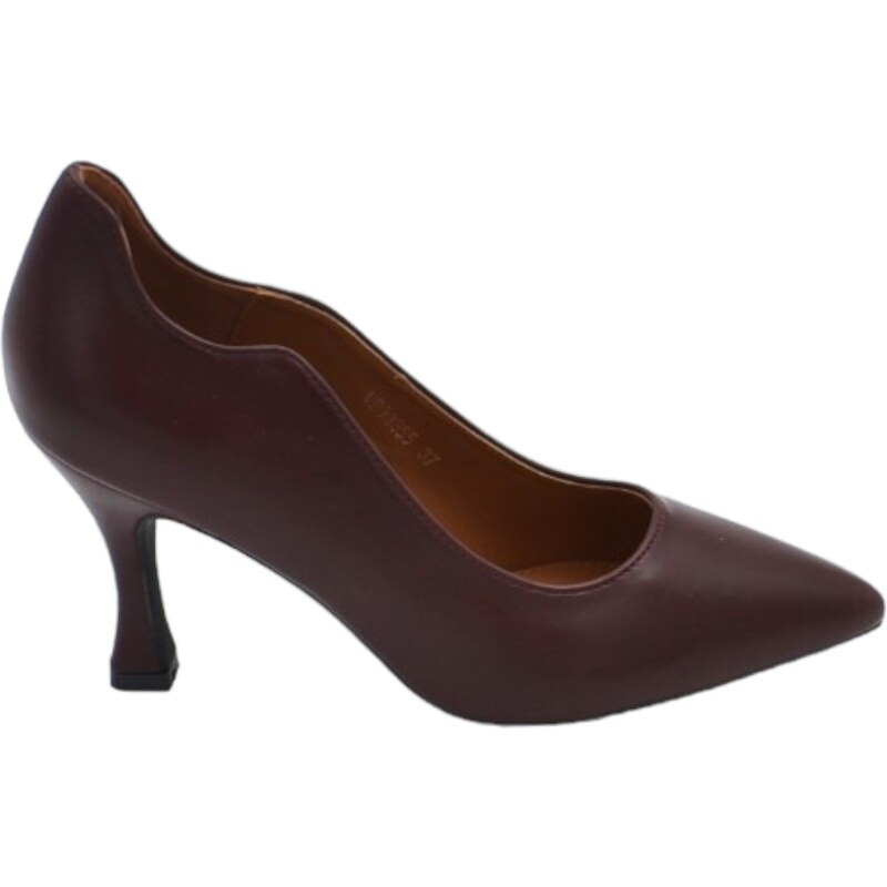 Malu Shoes Decollete' scarpa donna a punta in pelle bordeaux opaca con tacco cono 7 cm e bordo asimmetrico comoda stabile
