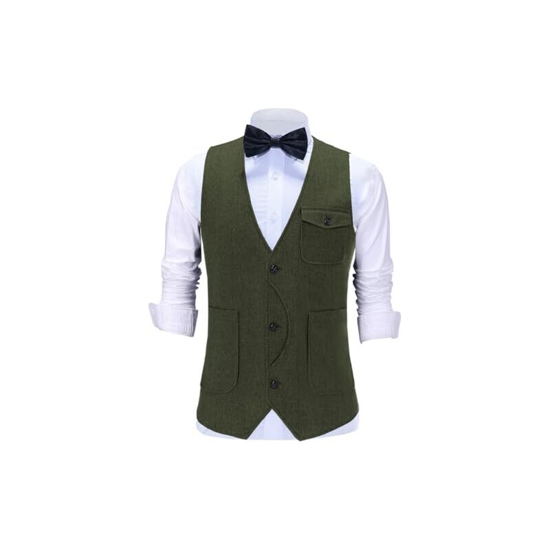 Solovedress Gilet Uomo Vintage Senza Maniche Scollo A V - Tessuto A Coste, Casual, Con Tasche - Taglie Dalla XS Alla 3XL