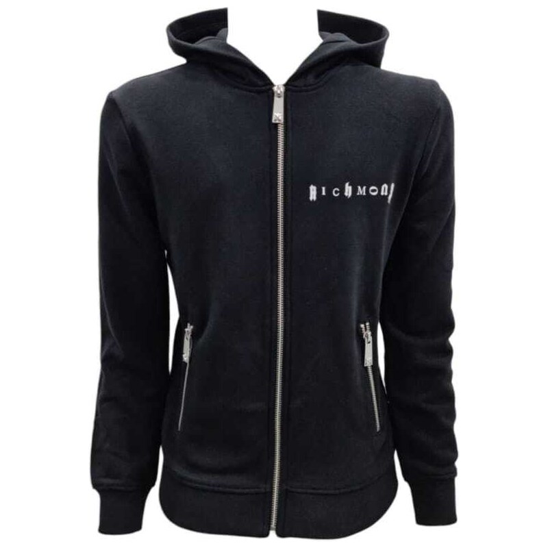 Richmond Felpa Nera Bambino In Cotone Con Cappuccio Chiusura Zip Con