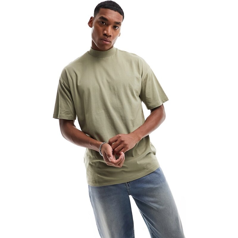 New Look - T-shirt dolcevita oversize kaki chiaro-Verde