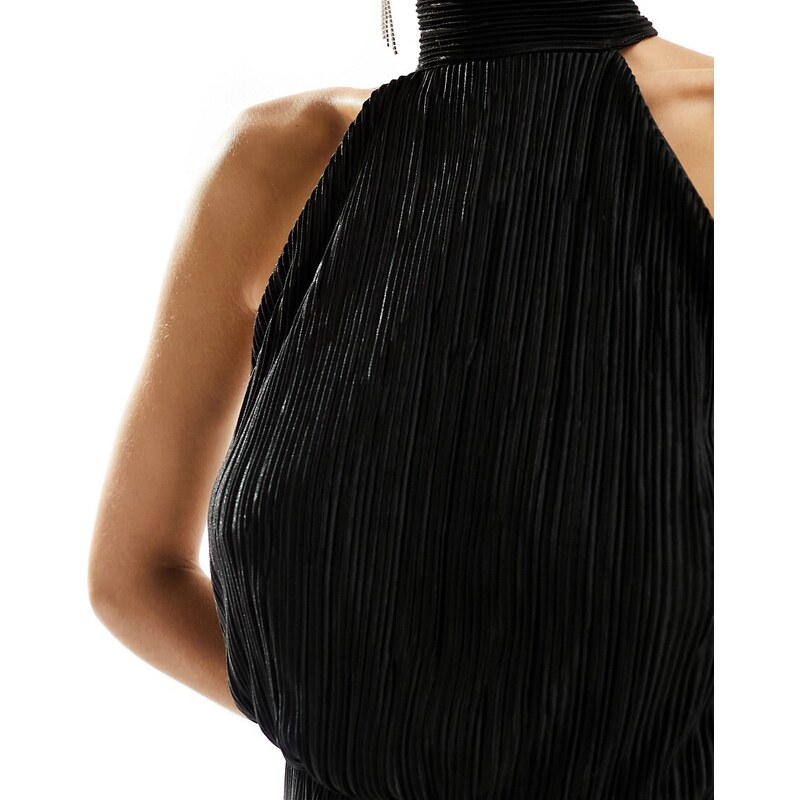 AX Paris - Vestito midi plissé nero allacciato al collo