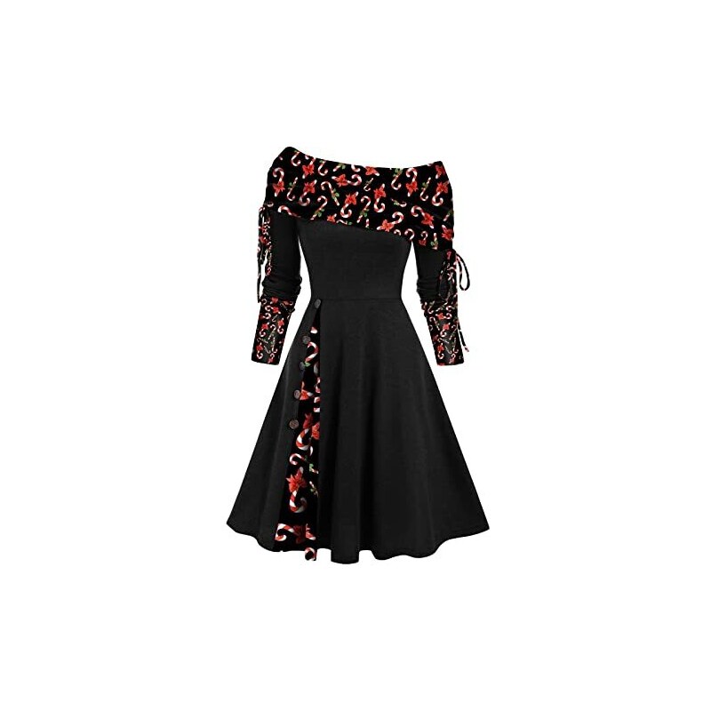 Mini Abito Natalizio Da Donna – Mezza Manica, Spalle Scoperte, Linea A, In Velluto E Piume Per Feste E Cosplay - 2