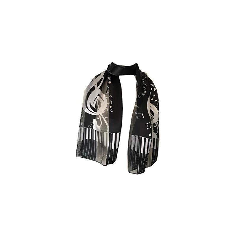 Sciarpa Sottile Donna Con Pianoforte E Note Musicali, 150x50 Cm, 100% Poliestere, Regalo Originale Per Musicisti E Amanti Della Musica