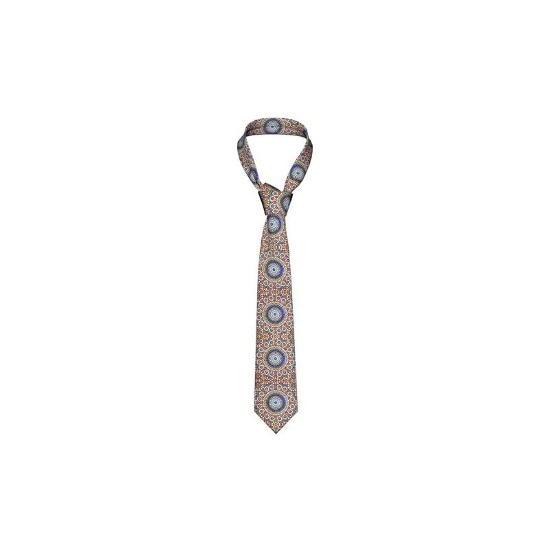 Cravate Homme Marron à Motifs Bleus, 100% Soie Jacquard, Made In Italy, Neuve