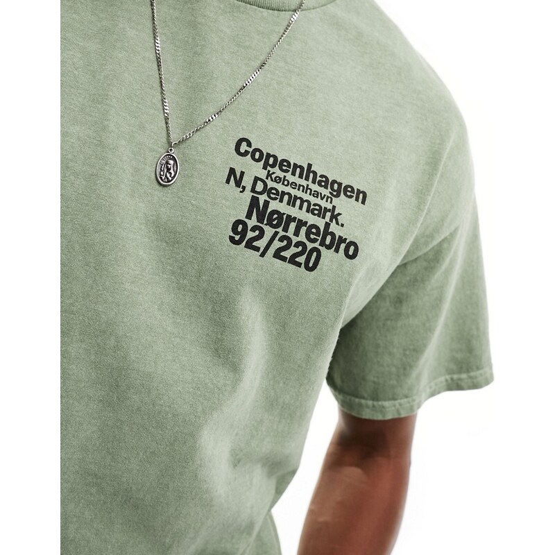 New Look - T-shirt kaki scuro con scritta Copenhagen-Verde