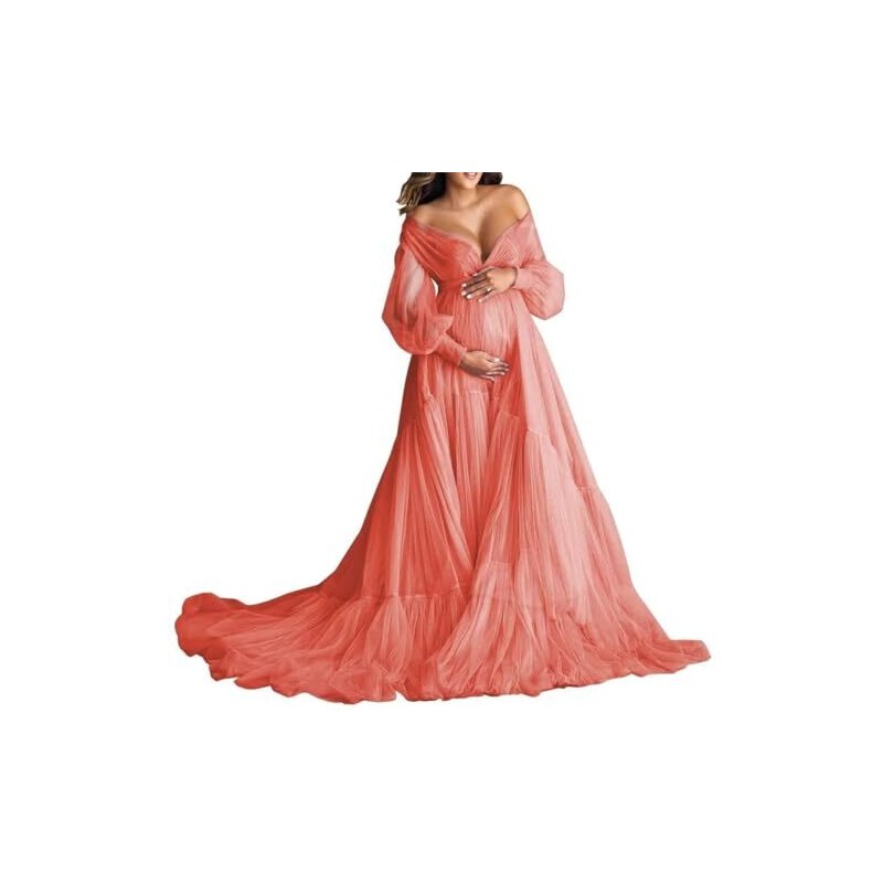 Abito Maternità Zukmuk In Tulle - Manica Lunga, Per Servizio Fotografico, Gravidanza - Foto 7