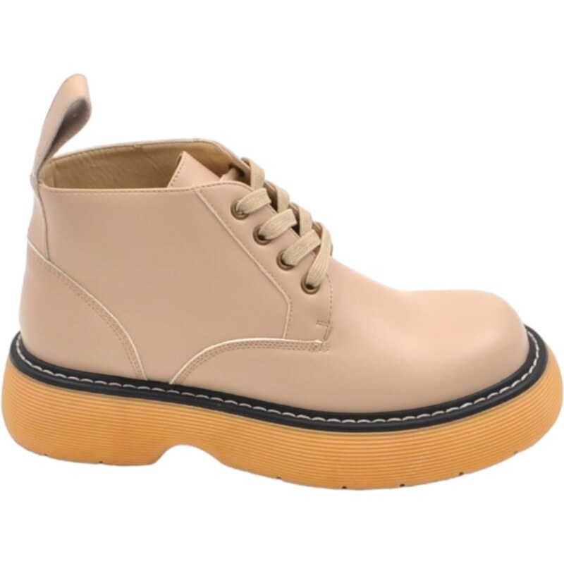 Malu Shoes Stivale anfibio scarpa donna beige alla caviglia lacci gomma alta ambra platform oversize 4 cm