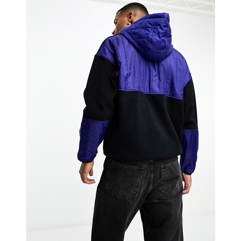 Armani Exchange - Felpa con cappuccio nera e blu in pile con zip e tessuto a contrasto-Nero