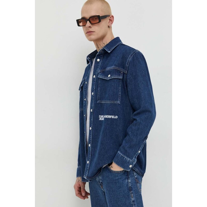 Karl Lagerfeld Jeans camicia di jeans uomo colore blu navy