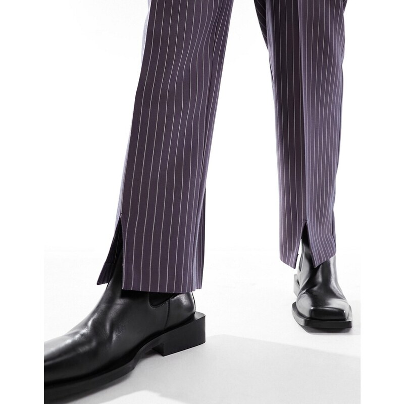 ASOS DESIGN - Pantaloni da abito a fondo ampio viola a righe
