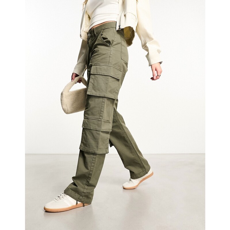 New Look - Pantaloni cargo kaki oversize-Verde