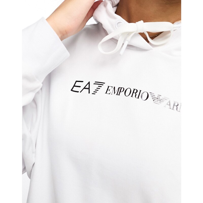 EA7 - Felpa con cappuccio oversize bianca con logo-Bianco