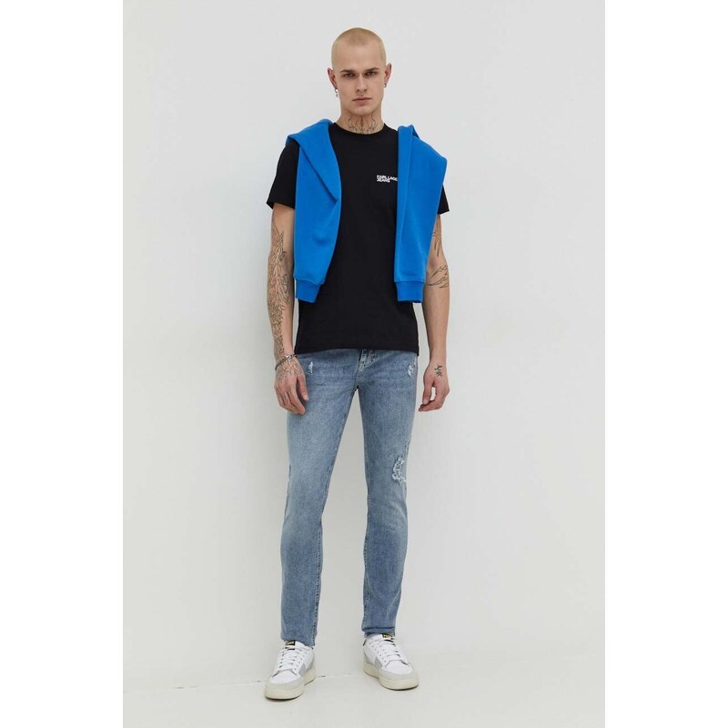 Karl Lagerfeld Jeans felpa uomo colore blu con cappuccio