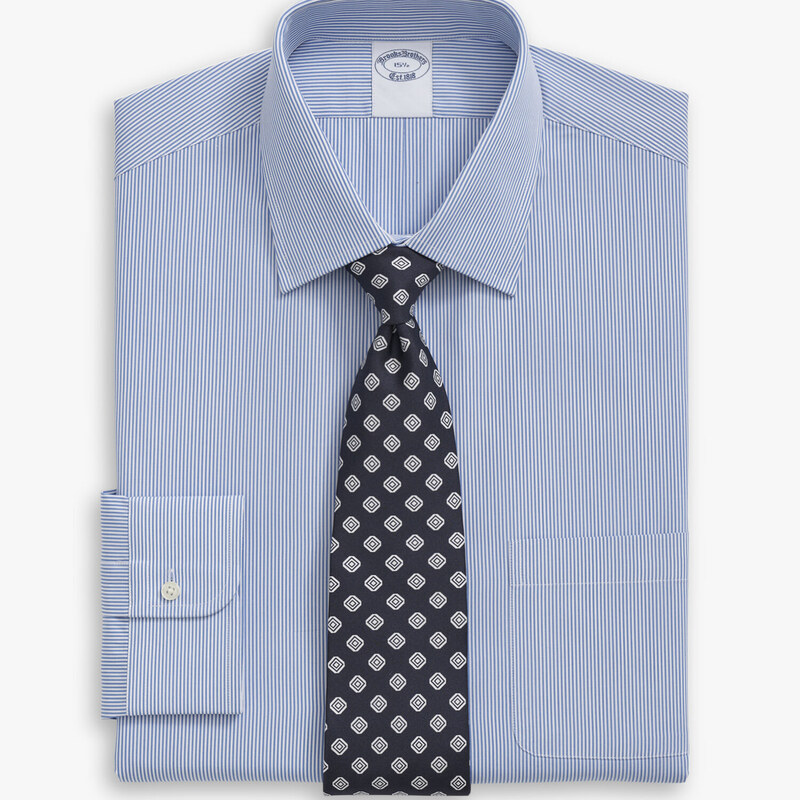 Brooks Brothers Camicia blu a righe Regular Fit non-iron in cotone con collo Ainsley - male Camicie eleganti Blu 15