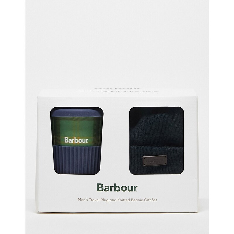 Barbour - Set regalo con tazza blu navy con motivo a quadri scozzesi